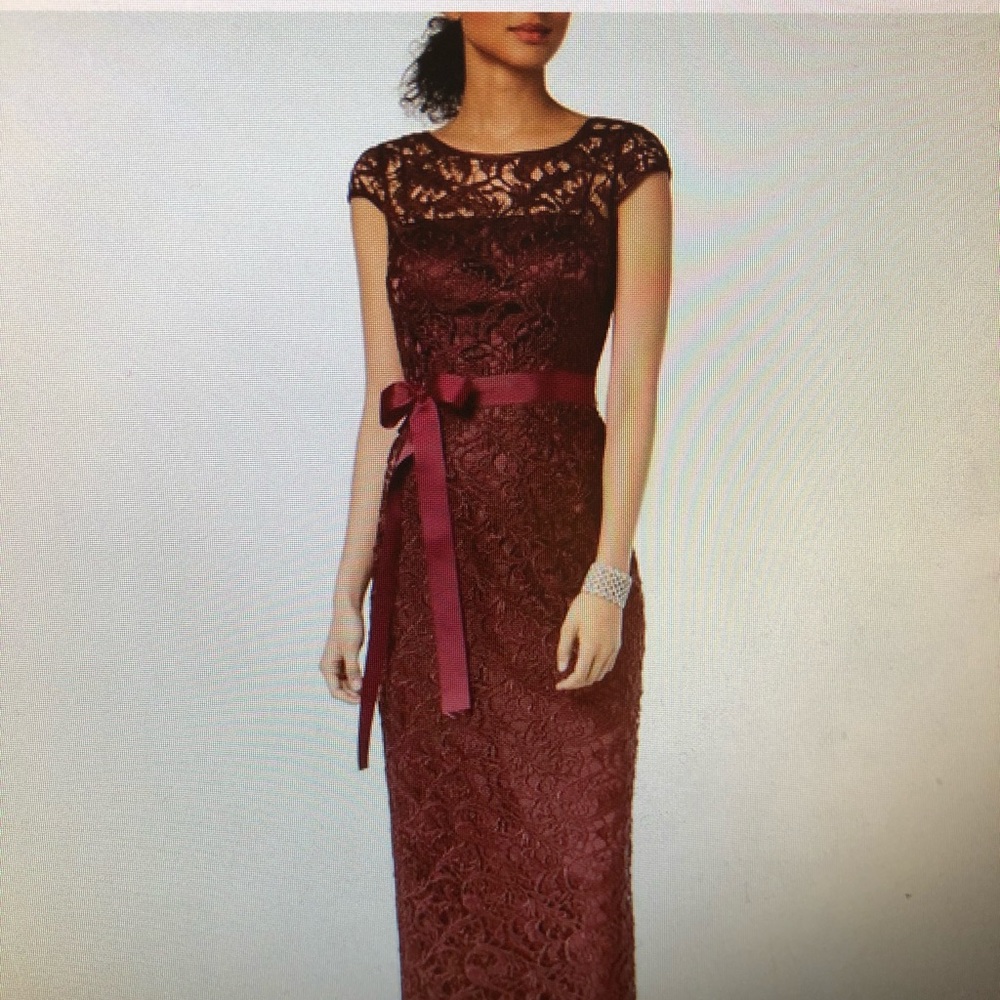 Adrianna Papell Deep Wine Cap-sleeve Illusion